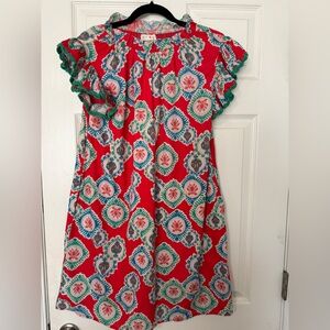 THML Red Floral Medallion Ruffle-Sleeve Dress